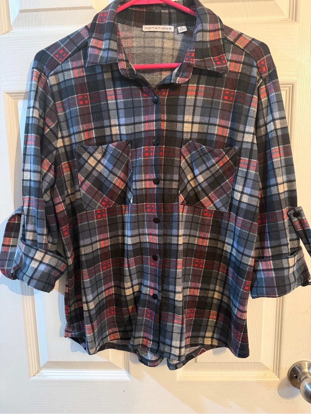 Notations Plaid Button-Down Shirt in Blue, Gray & Red
